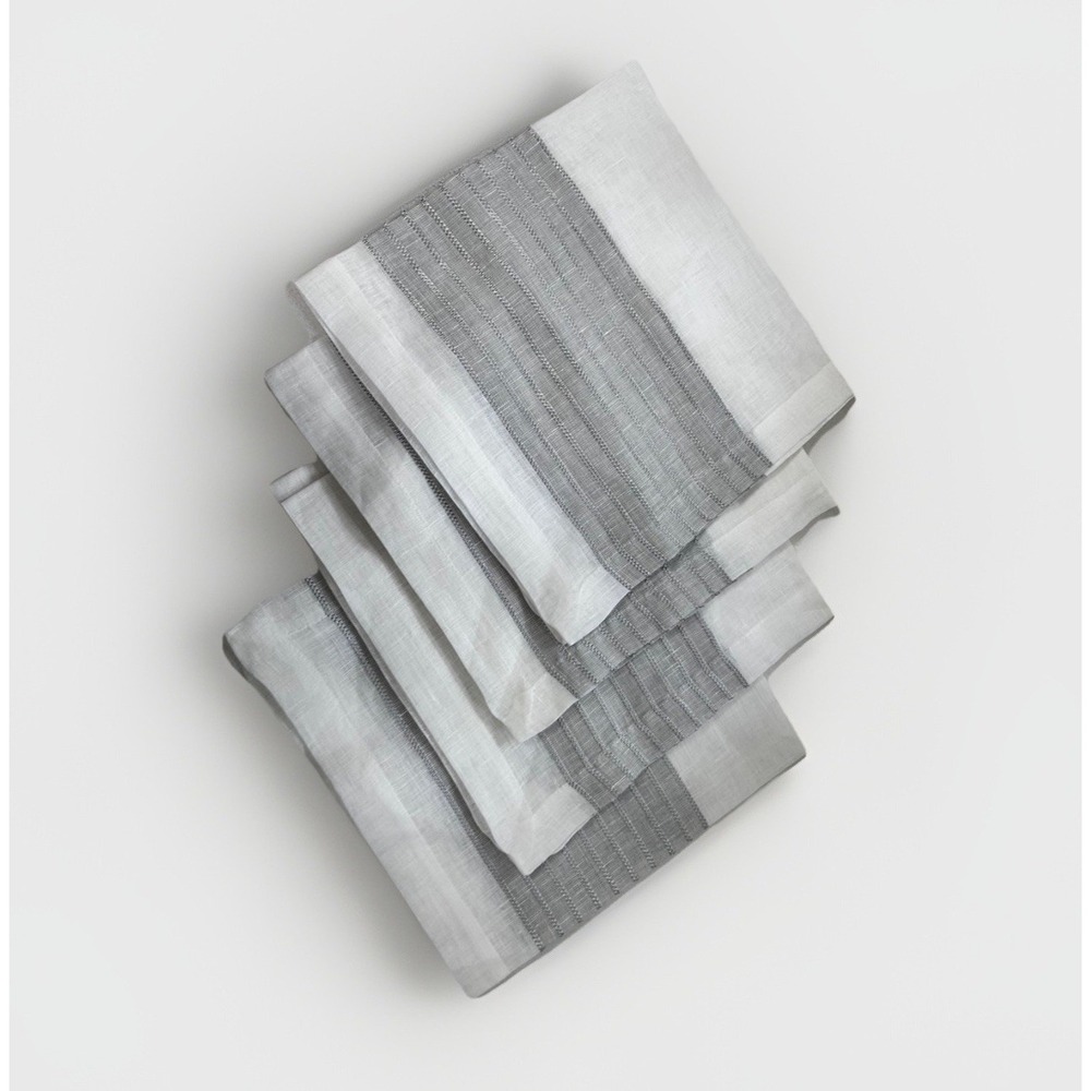 Bodrum Linen Blend Napkins White & Grey Set Of 4 - Entertaining Fancy Dining 21"